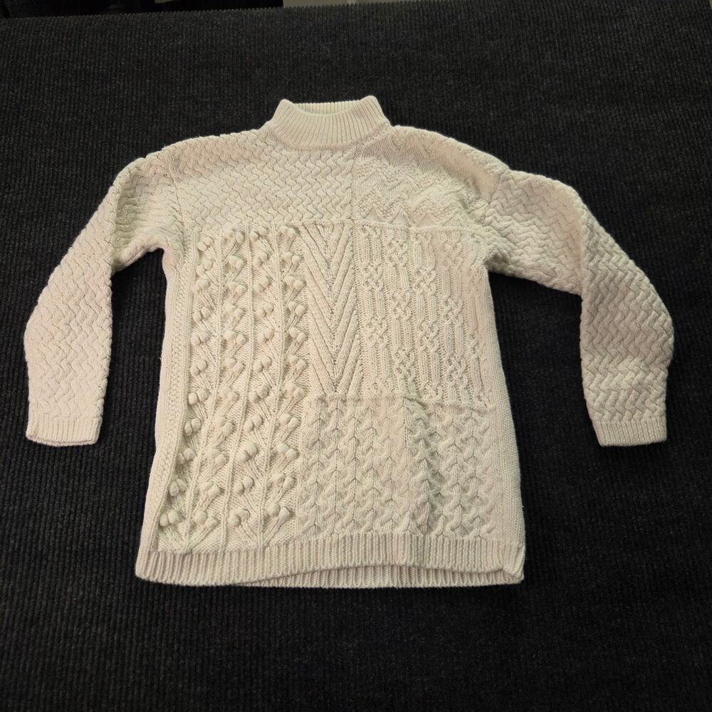 Vtg 90s Eminent White Cable Knit Cotton Mock Neck Sweater Women's Large